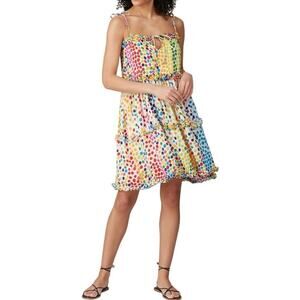 All Things Mochi Rainbow Polka Dot Tiered Mini Dress - Size M